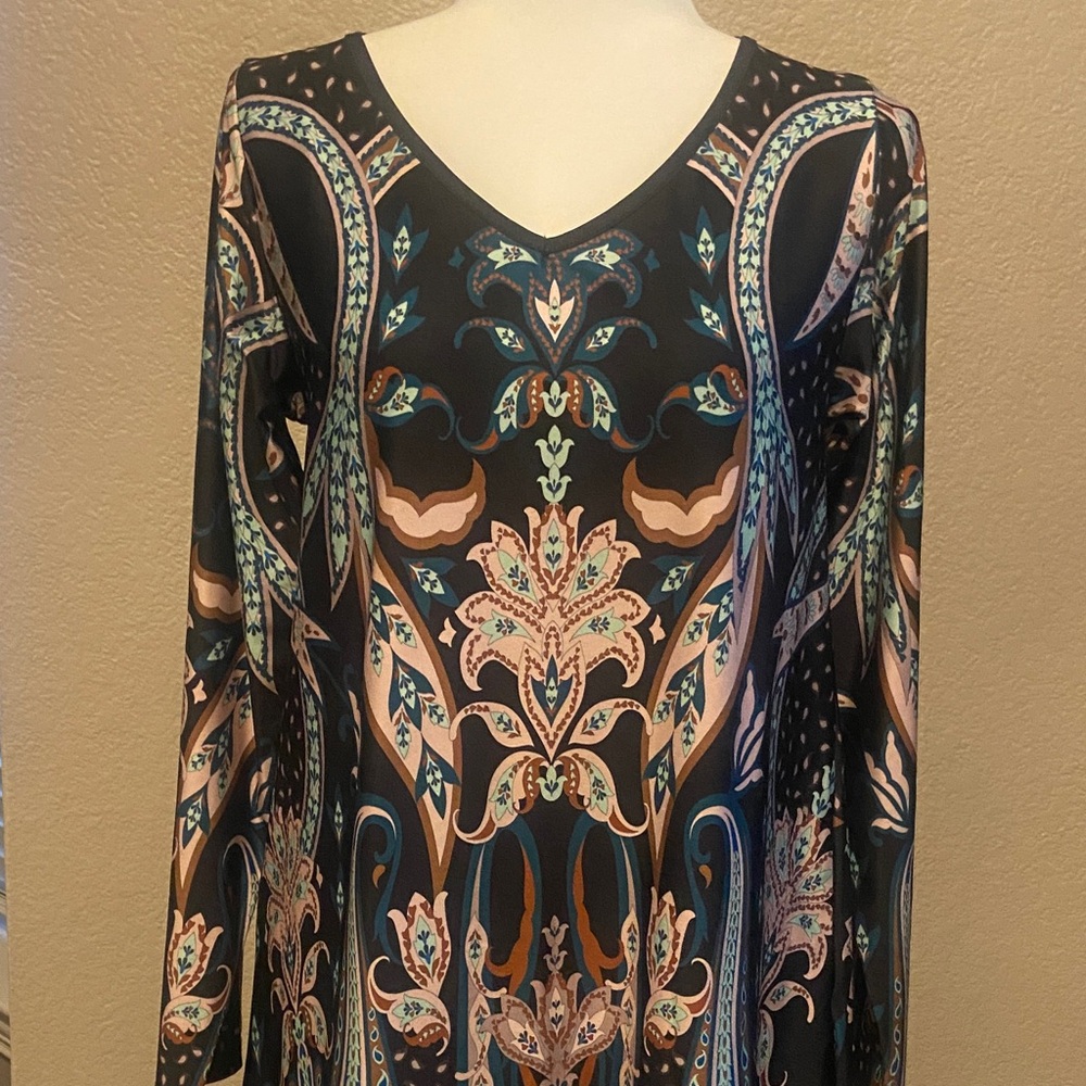 Bohemian Long Sleeve Black Tunic with V-Neck, Sakurafina, size S - Picture 2 of 10